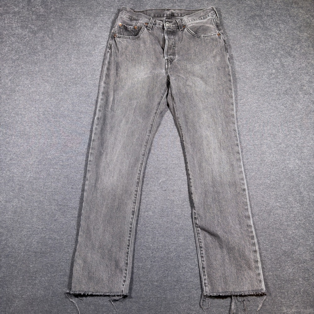 Levi's 501 Jeans Women Size 27 Gray Straight Leg Button‎ Fly Raw Hem Denim Mom